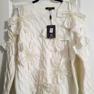 🤍 Beulah Style White Pearl Bow Knit Sweater | Statement Piece 🤍